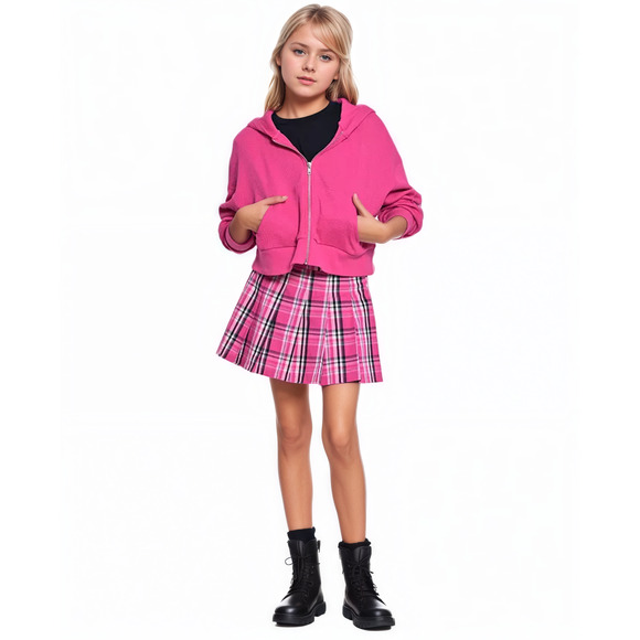NWT With Jules Big Girls Pleated Plaid Mini Skirt Pink LG - Picture 1 of 8
